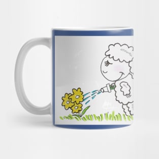 Lamb Watering Flowers Mug